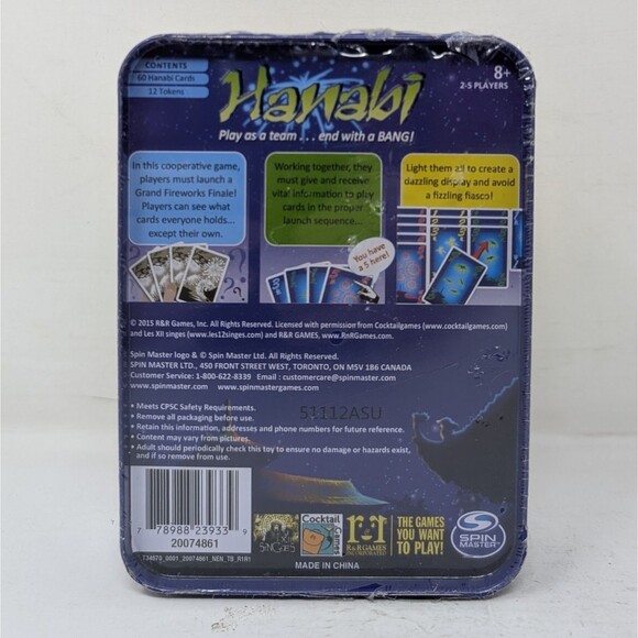 Hanabi R&R Card Game 2015 In Tin Travel Case Game Of The Year Antoine Bauza New - Picture 2 of 4